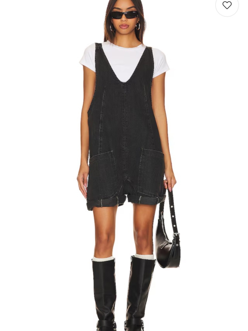 Free People Black Denim Romper Dress with Pockets